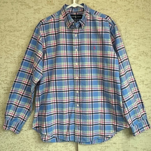 Ralph Lauren Mens Plaid Button Down Shirt Sz L Classic Fit Pastel Easter Summer - Picture 1 of 15